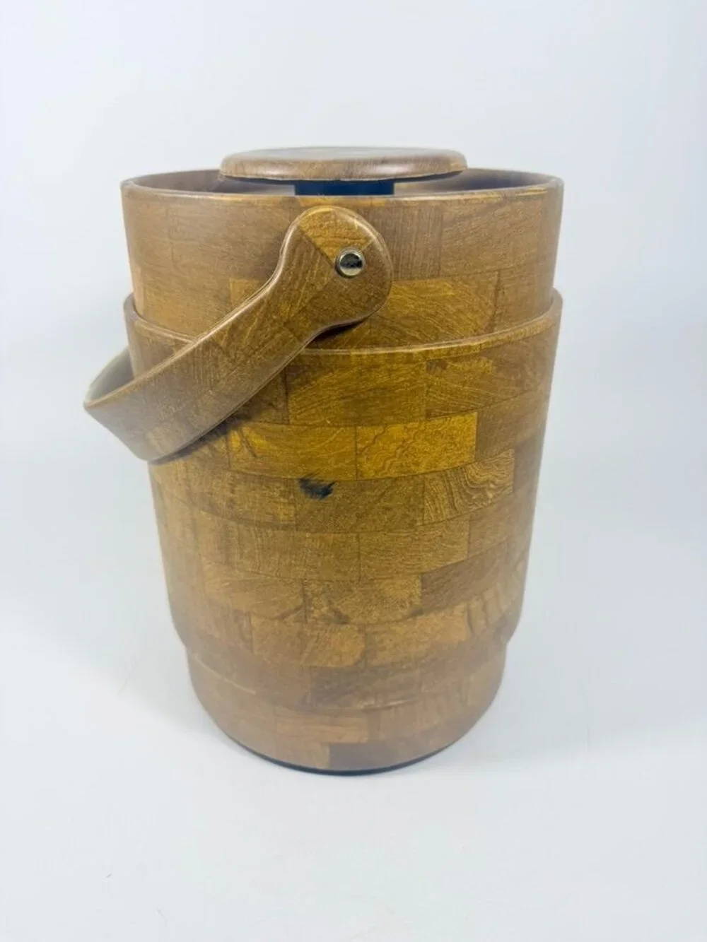 Large Ice Bucket Faux Wood Grain Vintage Mid Century Retro Elmar Products Handle
